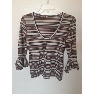 Free People Surprise Party Striped Top With 3/4 Sleeves